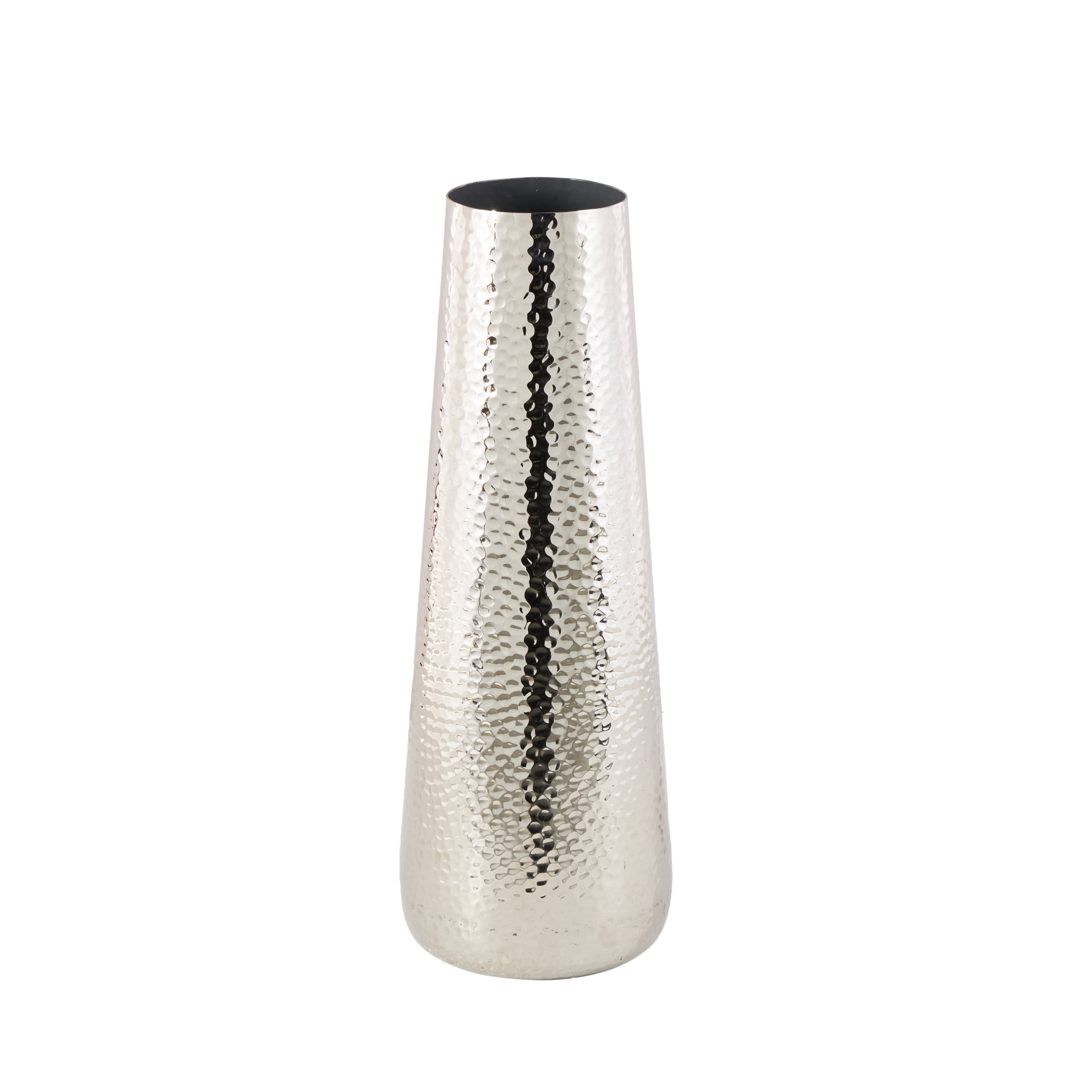 DecMode 25" Tall Hammered Silver Aluminum Metal Vase