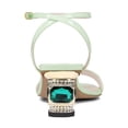 thumbnail image 3 of FSJ Women Open Round Toe Patent Leather Sandals Strappy Ankle Strap Mid Crystal Heels Fashion Party Dressy Work Shoes Size 6 Pale Green, 3 of 5