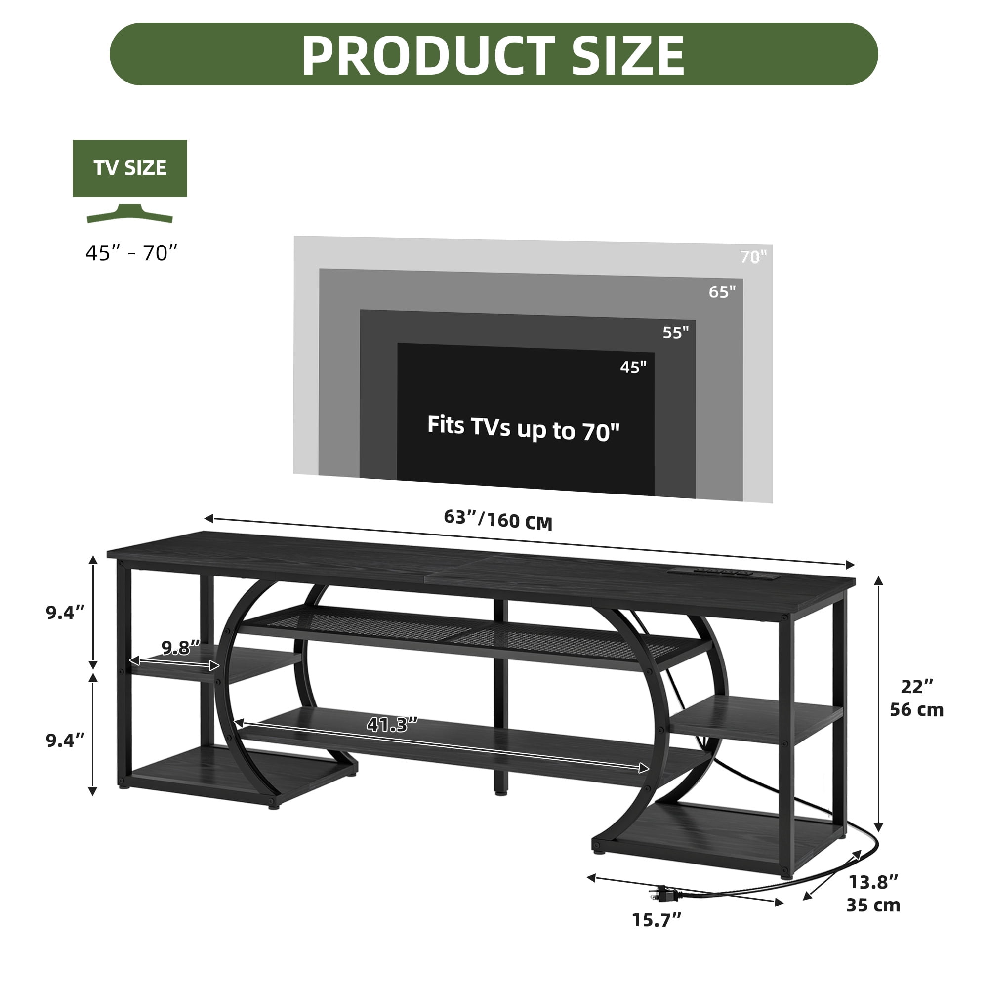 Uforic TV Stand for Up to 70-Inch TVs, Modern Black Entertainment Center with Power Outlets & RGB LED Lights, Media Console Cabinet with Storage for Living Room