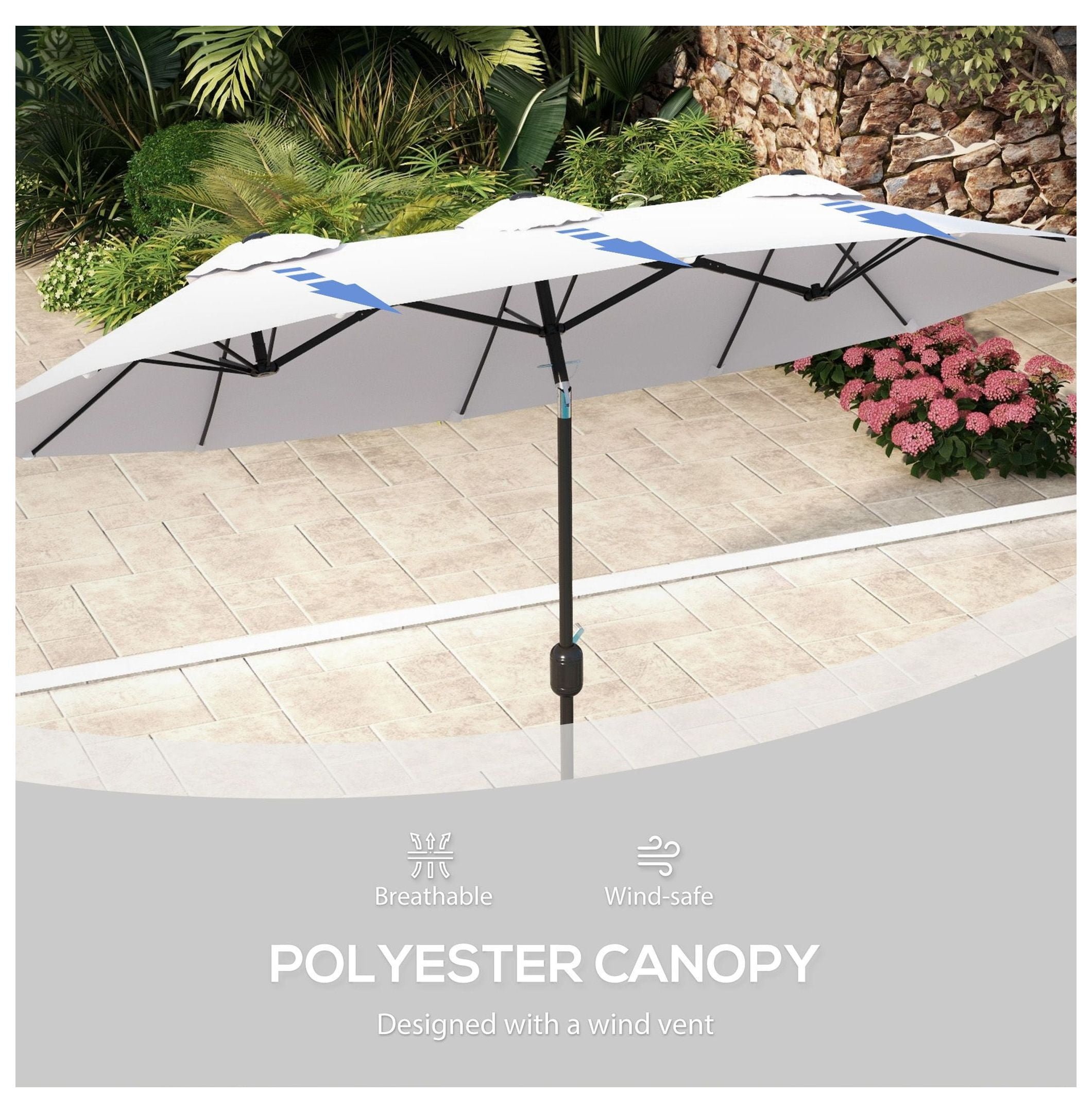 9.5' Patio Umbrella, Double-Sided Outdoor Market Umbrella with Tilt & Crank, 12 Ribs for Garden, Deck, Pool - White/Black