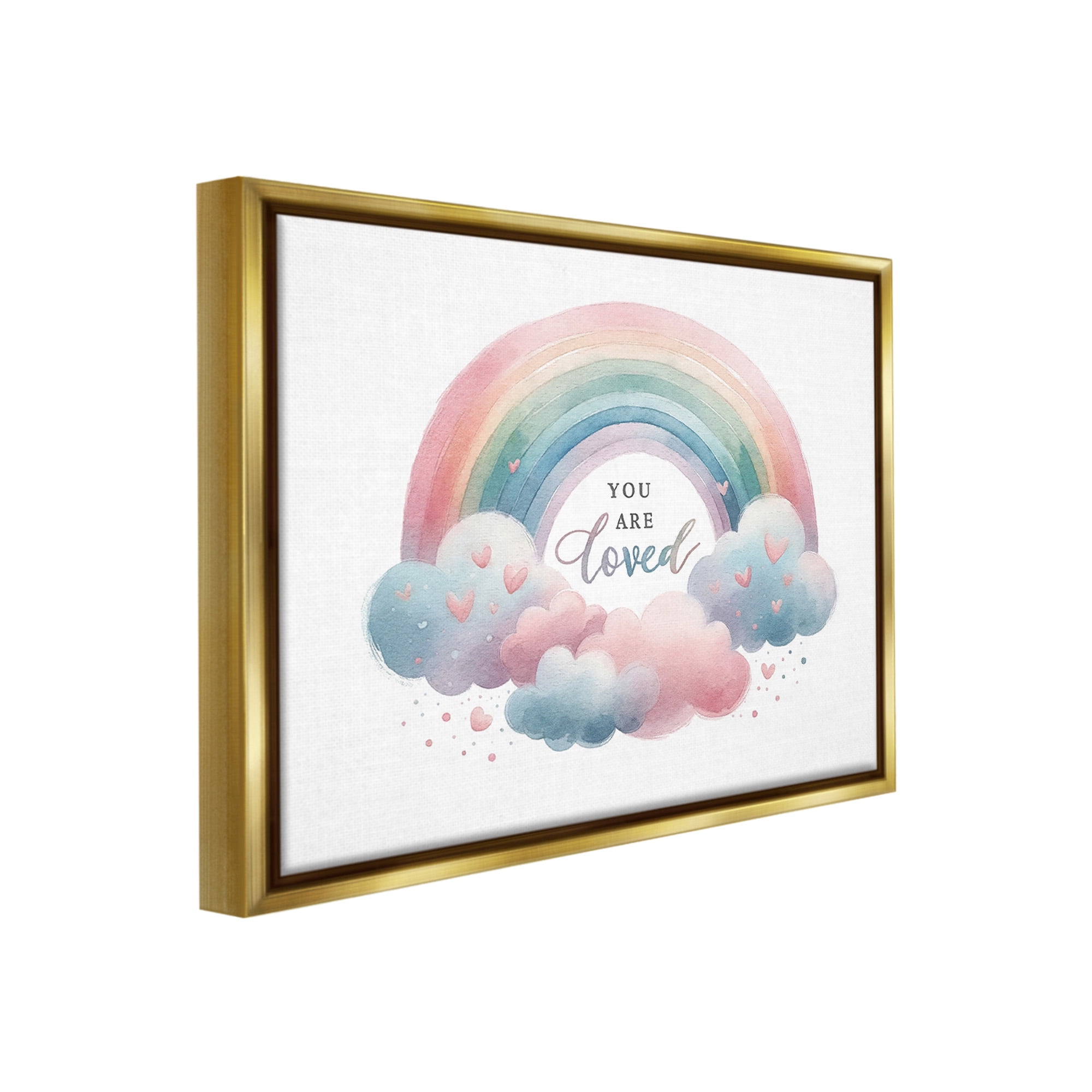 Stupell Industries Loved with Pastel Rainbow Inspirational Painting Gold Floater Framed Canvas Art Print Wall Art, 31 x 25