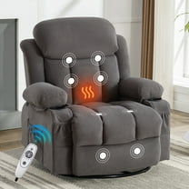 24.4in Rocker Recliner with Massage and Heat, Manual Swivel Rocker Recliner Chair for Living Room, Velvet Glider Rocking Recliner for Adults, Home Theater Message Recliner with Footrest, Gray