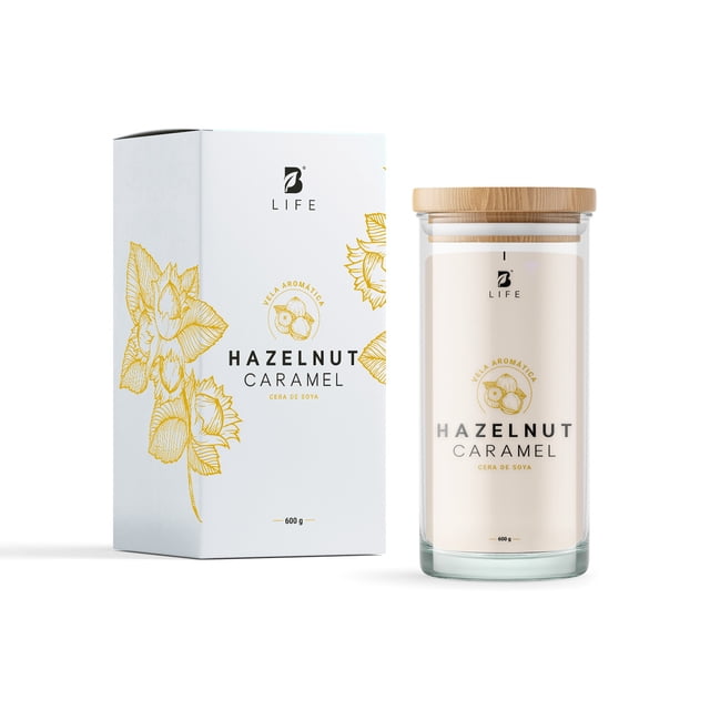 Vela De Soya Aromática B Life | 600 g | Aroma Avellana Con Caramelo | Duración 120 horas.