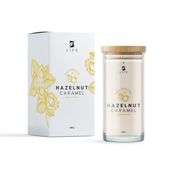 Vela De Soya Aromática B Life | 600 g | Aroma Avellana Con Caramelo | Duración 120 horas.