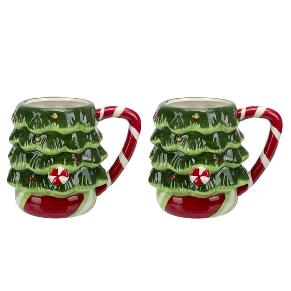 100 North Peppermint Tree 19 ounce Dolomite Ceramic Christmas Coffee Mugs Pack of 2