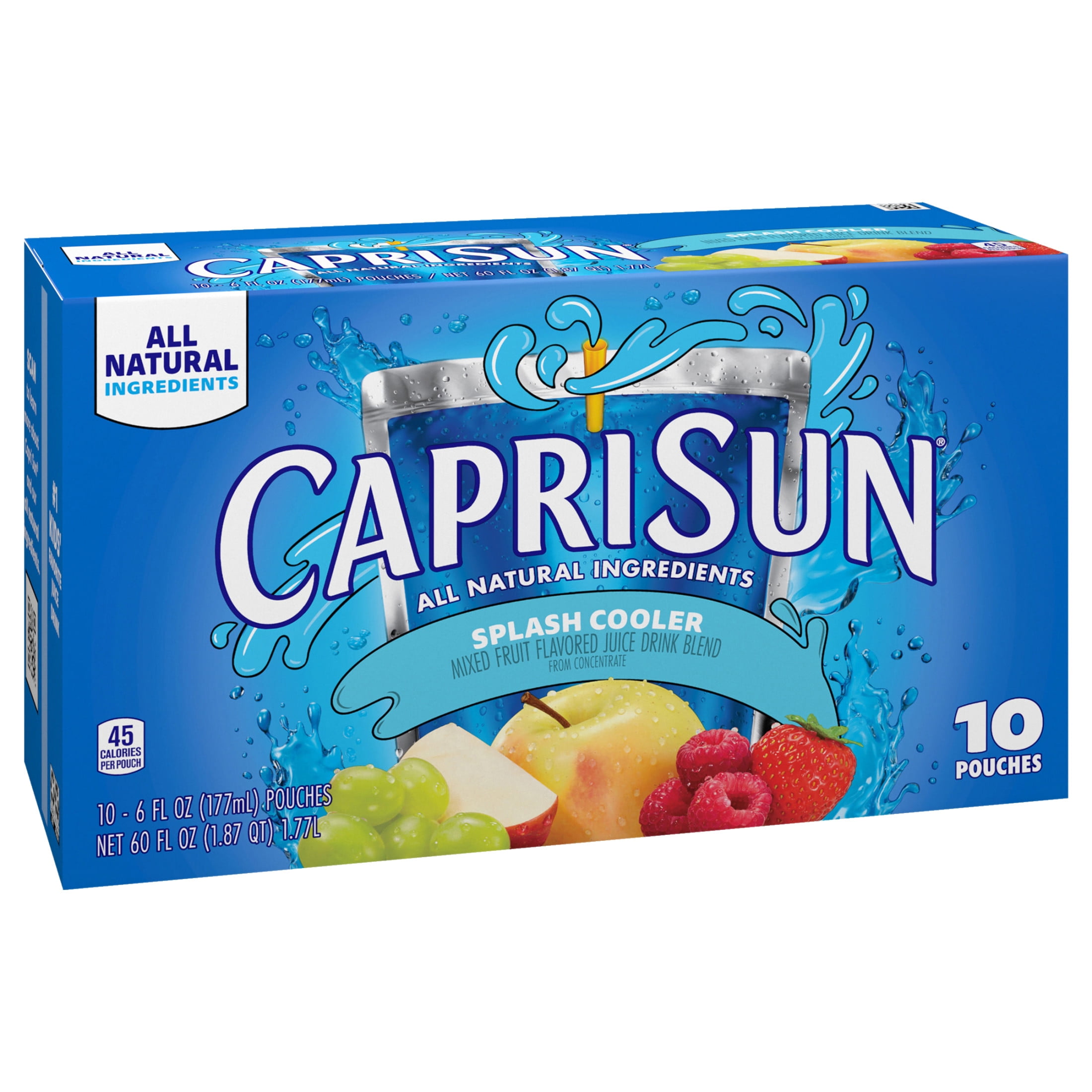 Capri Sun Flavored with Other Natural Flavor Juice Drink Blend, 10 Pouches, for School Lunches and On-the-Go Hydration, Splash Cooler, All Natural Ingredients, 6 fl oz