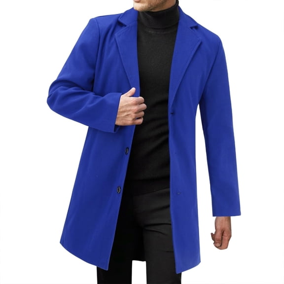 Yokua Mens Trench Coat Slim Fit Notched Collar Fall Winter Single Breasted Pea Coat Warm Soft trench coat