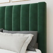 Amolife Queen Size Platform Bed Frame with Upholstered Velvet Channel Headboard, Green