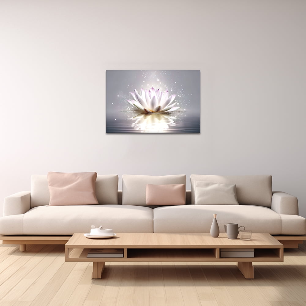 ZHONGYUTONG Lotus Canvas Wall Art White Flower Blooming Picture Print Zen Spa Painting (20"x30")