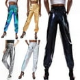 thumbnail image 3 of Women's Metallic Shinny Pants, Fashion High Waist Tapered Jogger Punk Hip Hop Holographic Trousers Streetwear Dance Pants, 3 of 6