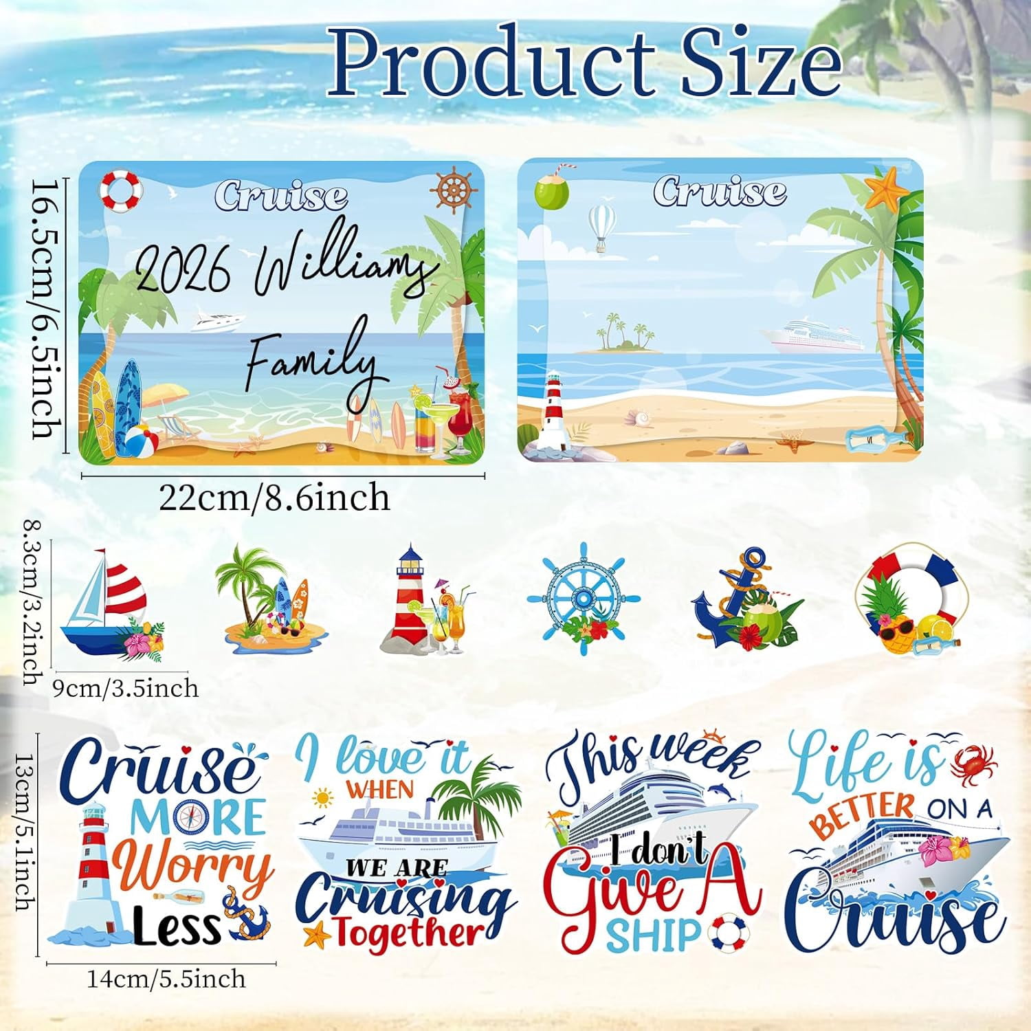 Large Cruise Door Decorations Magnetic - 12PCS Summer Beach Vacation Cruise Door Magnets with 3 Pens Funny Sea Navigation Cruise Ship Door Decoration Stickers for Carnival Cabin Stateroom