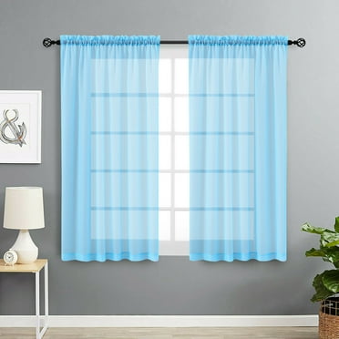 Basic Home Rod Pocket Sheer Voile Window Curtains - Baby Blue, 45 in. Long
