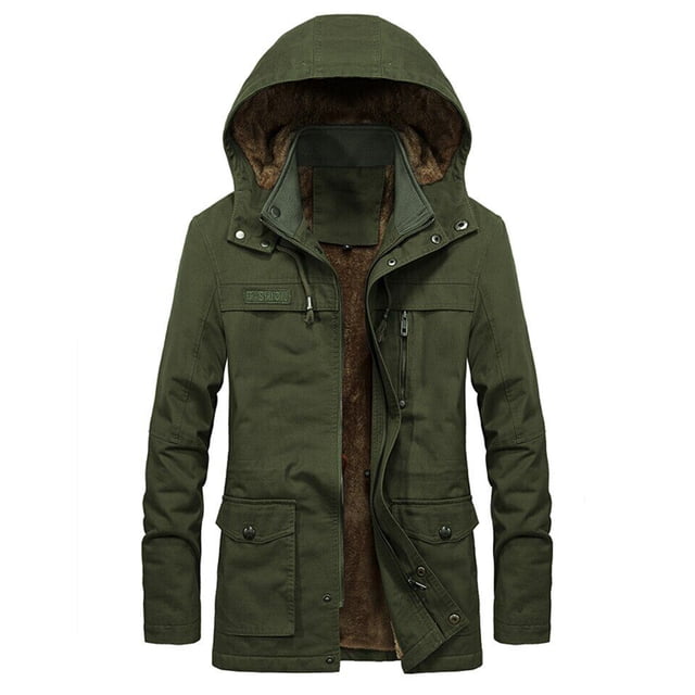 Parka con capucha y forro de piel gruesa y cálida para hombre, abrigo largo de forro polar