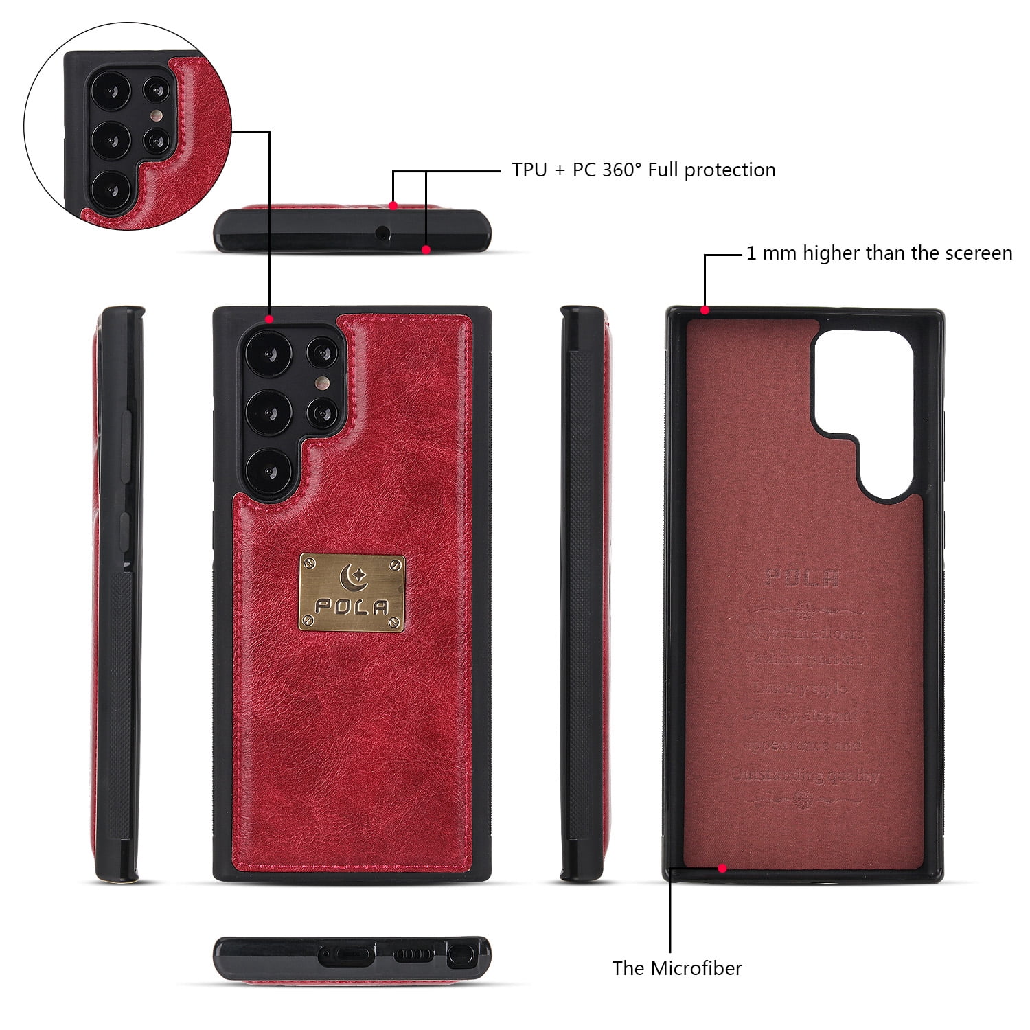 Samsung Galaxy S22 Ultra Leather Flip Case Cover, Galaxy S22 Ultra Zipper Wallet Case for Women and Men, Dteck 14 Card Holder Zipper Pocket Magnetic Detachable Wallet Folio Case Leather Pouch,Red