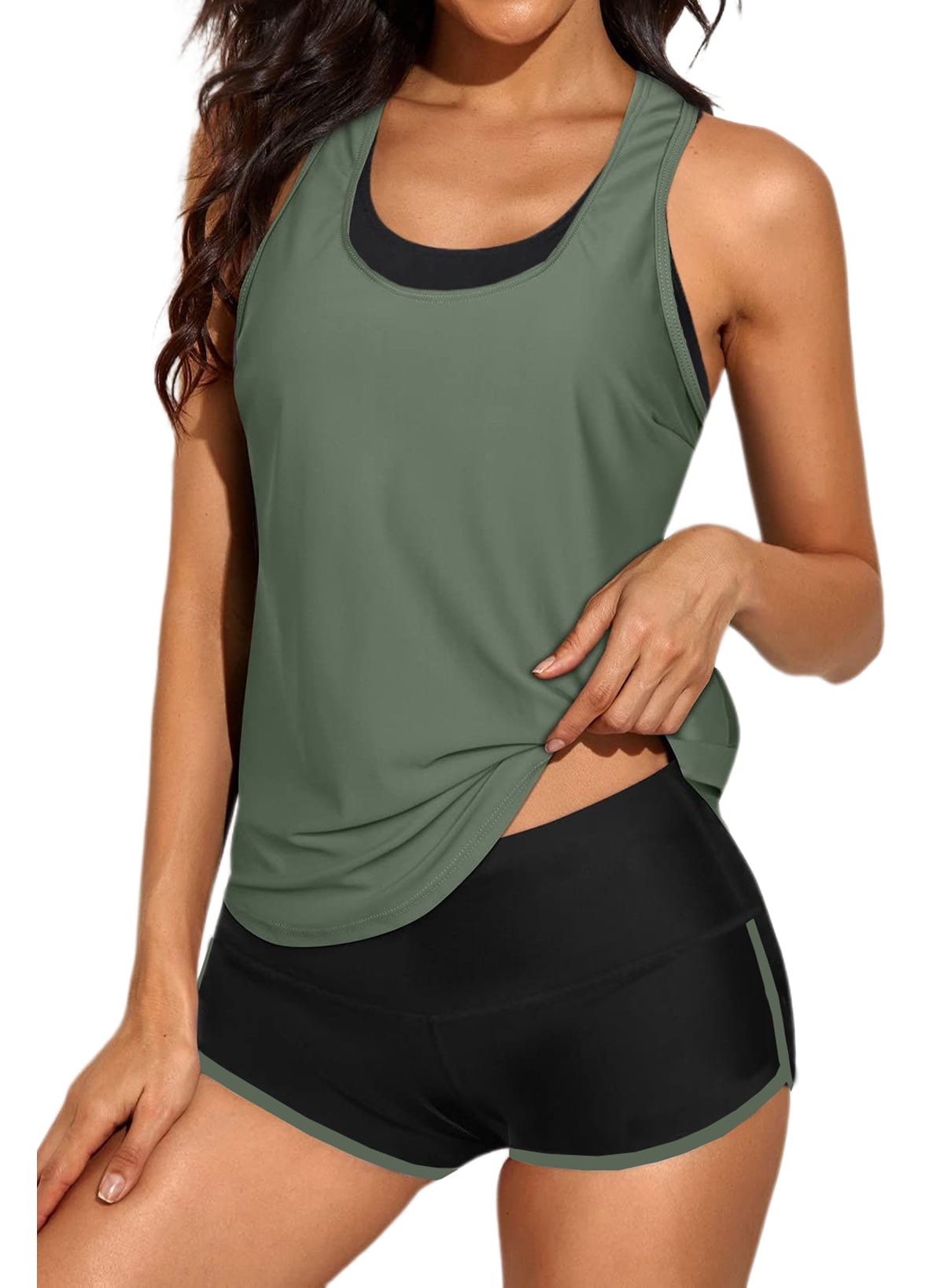 Chase Secret Womens Athletic 3 Piece Tankini Swimsuits with Shorts Swim  Tank Tops with Sports Bra and Boyshorts Bathing Suits - Walmart.com