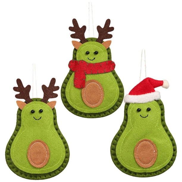 3 colgantes navideños con forma de aguacate, ideales para decorar el árbol de Navidad o fiestas.