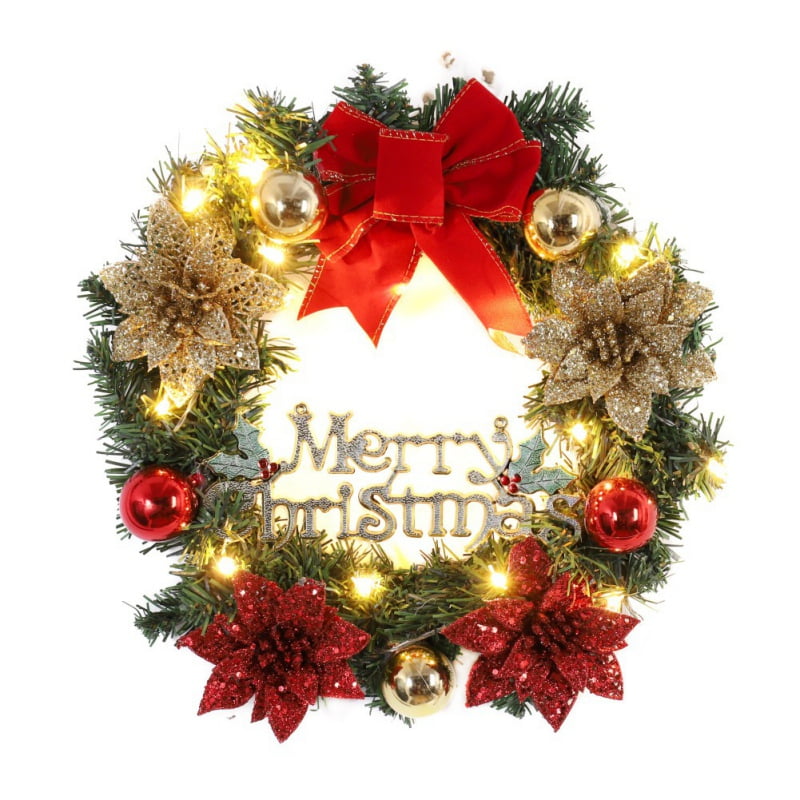 Christmas Wreath Christmas Tree Decor Fall Front Door Wreath Battery Powered Home Decor with Light for Thanksgiving Christmas Outdoor Christmas Ornament Garland 