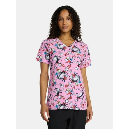 Dr. Seuss Cat in the Hat Women's Graphic Scrub Top, Sizes S-3XL