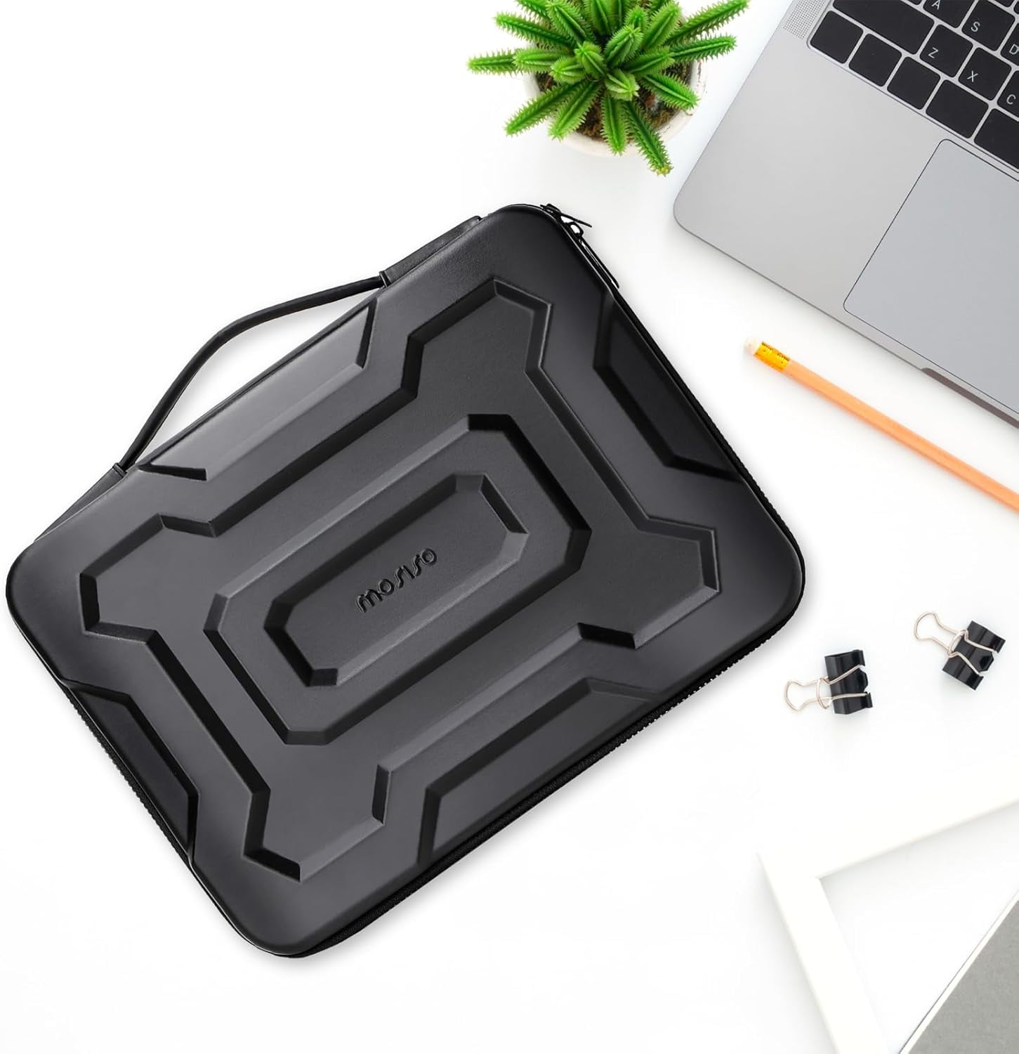 MOSISO 15-16 inch Laptop Hard Case, 15.6 inch Waterproof Shockproof Computer Bag Compatible with MacBook HP Dell, Mechanical Geometric EVA Carrying Sleeve Laptop Case Hard Shell with Handle