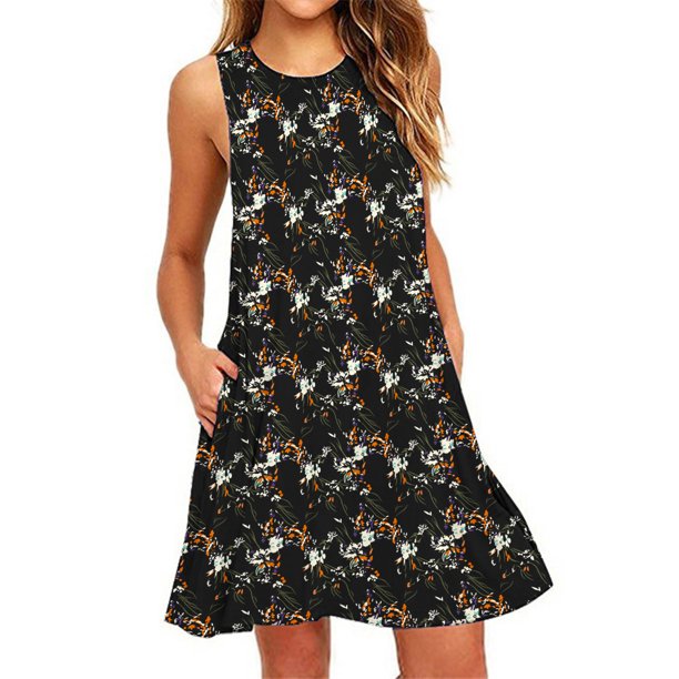 Vestido de tirantes de camisola con estampado de manga corta con estilo de verano para mujer OAVQHLG3B Store lin121212