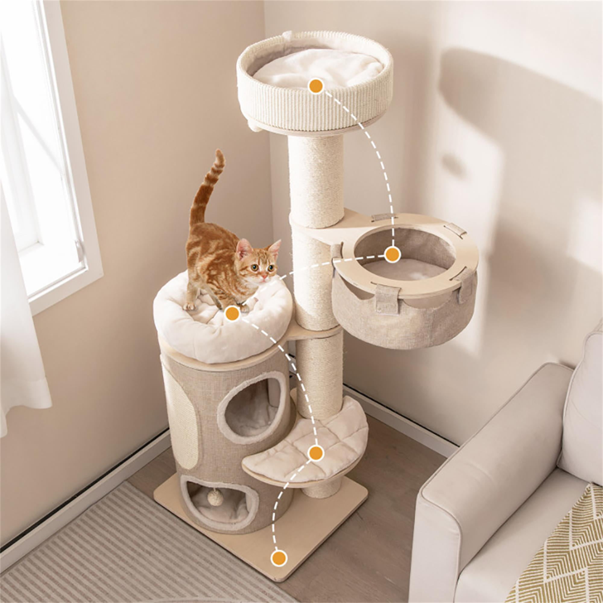 Kadyn 61" Cat Tree with Scratching Post, Cat Tower with with 2 Stoery Cat Condo and Top Perch, Multi-Platform Cat Tree House, Beige