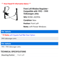 thumbnail image 2 of Front Left Window Regulator - Compatible with 1993 - 1999 Volkswagen Jetta 1994 1995 1996 1997 1998, 2 of 2