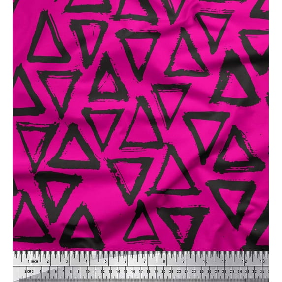 Soimoi Pink Georgette Viscose Fabric Triangle Geometric Print Fabric by the Yard 42 Inch Wide