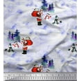 thumbnail image 1 of Soimoi Poly Georgette Fabric Snowman,Santa & Tree Christmas Printed Fabric 1 Yard 42 Inch Wide, 1 of 1