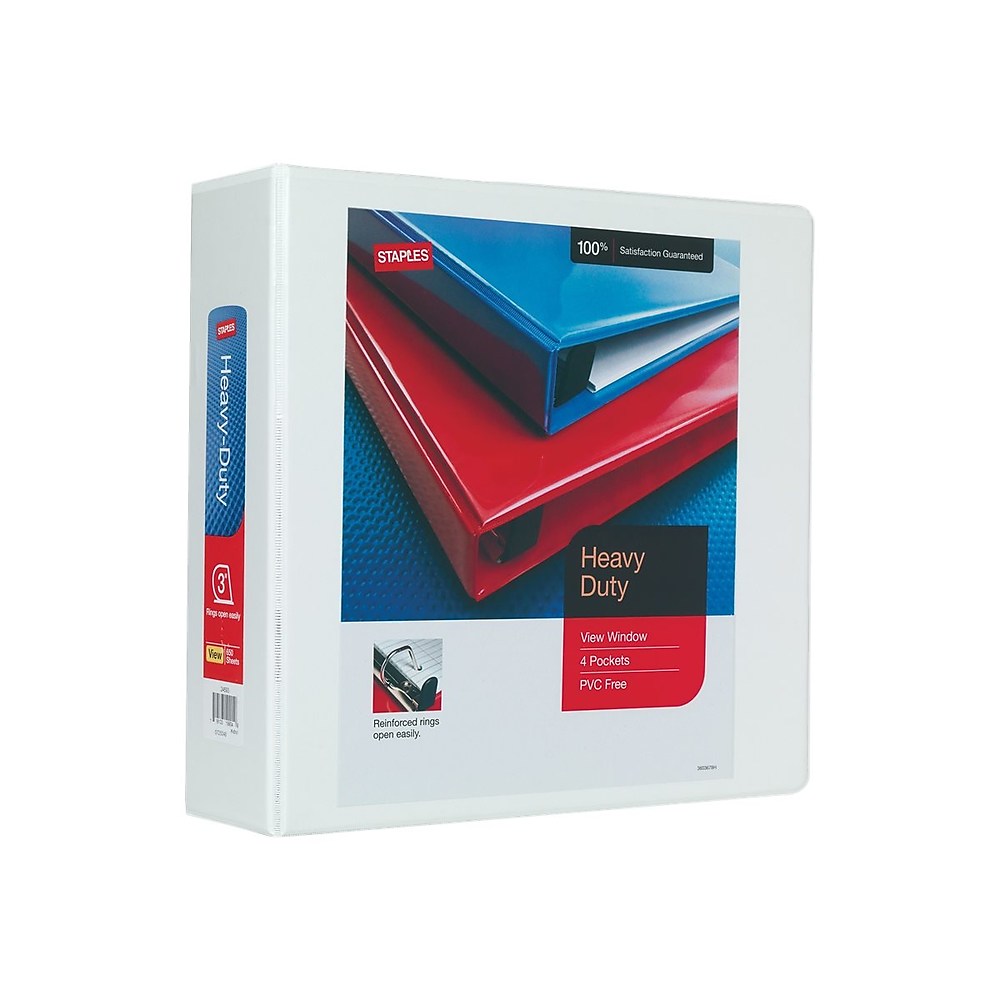 Staples Heavy Duty 3" 3Ring View Binder White (24693) 82666
