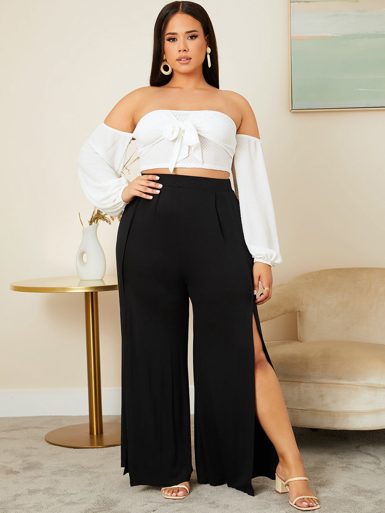 Black Boho Women's Plus Size High Waist 