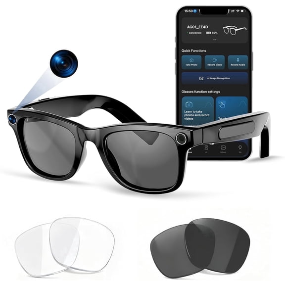 Nidmaw AI Smart Glasses (1 Pair): Voice Assistant, 8MP HD Camera, 1080P Video, Dual-Core Noise Reduction, Real-Time Translation, Replaceable Blue Light Lenses