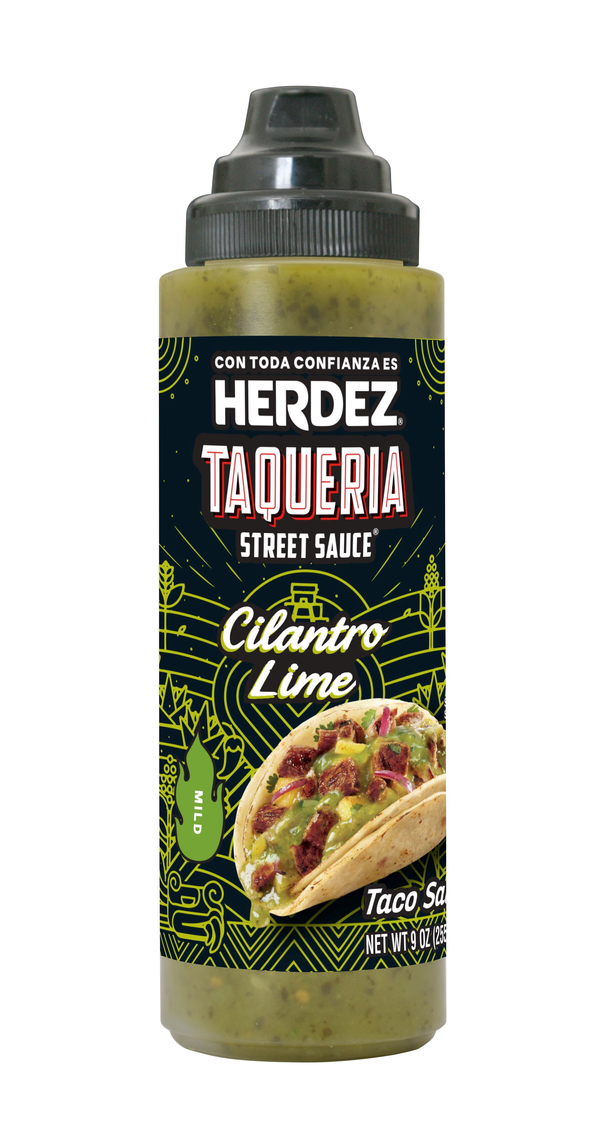 (2 pack) HERDEZ TAQUERIA STREET SAUCE Cilantro Lime Mild Taco Sauce, Shelf Stable, 9 oz Plastic Bottle