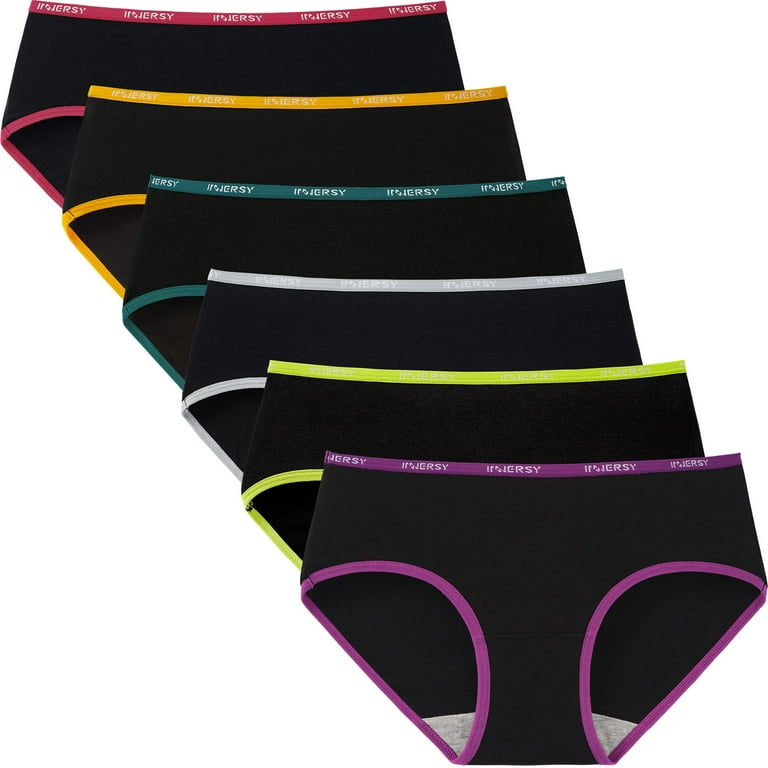 INNERSY Women's Underwear Cotton Panties Hipster Regular & Plus Size Pack  of 6 (L, Vibrant Black) 