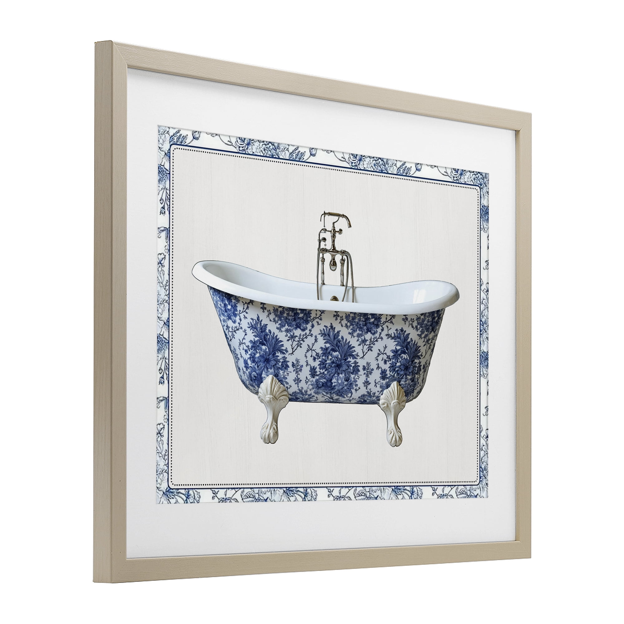 Vintage Chinoiserie Bathtub Birch Framed Print Under Glass, design by Lettered and Lined
