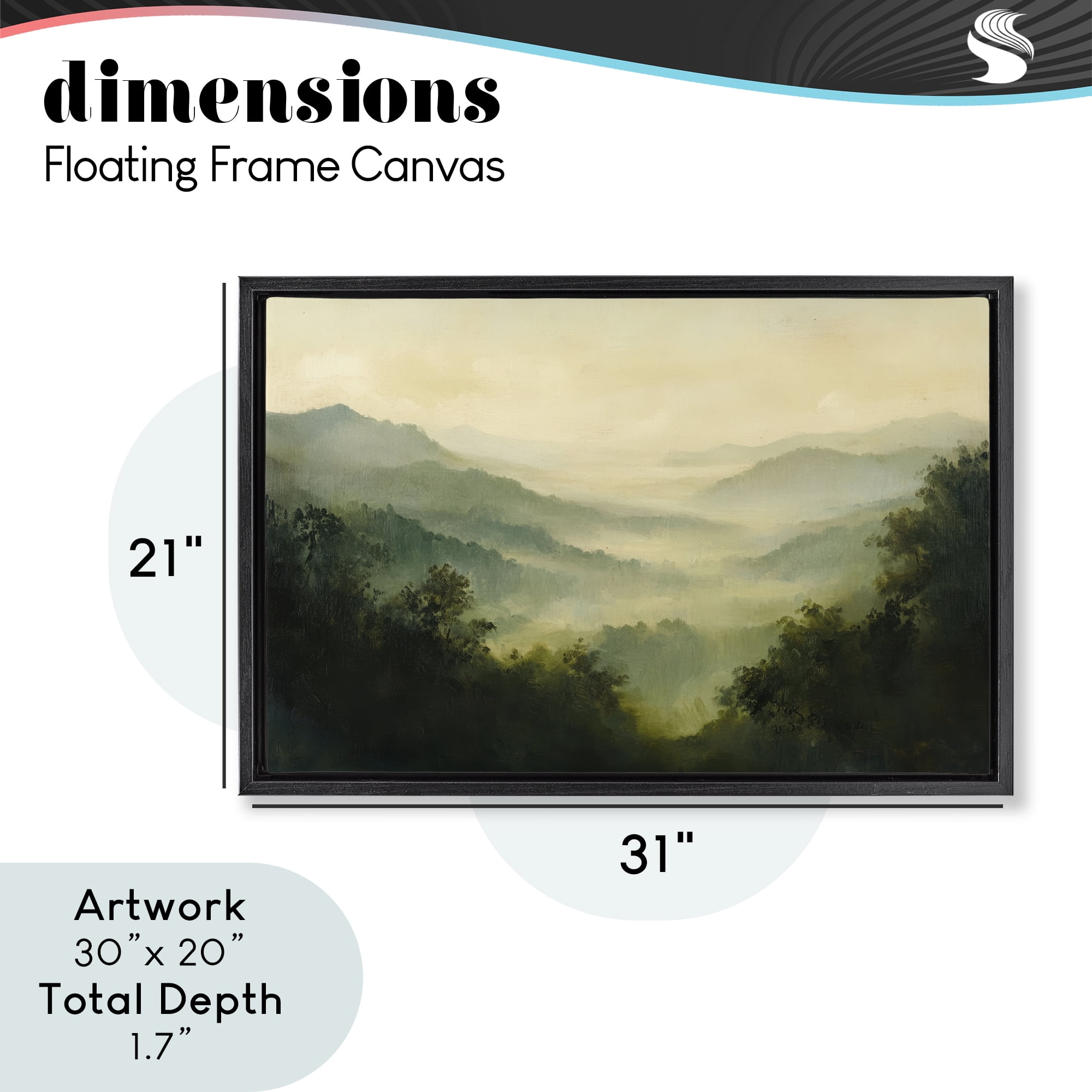 Through The Haze Landscape Black Framed Floater Canvas Wall Art, design by Petal Prints Design