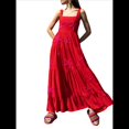 thumbnail image 3 of Vestido Bohemio de Verano para Mujer, Bordado, Sin Mangas, Fruncido, Holgado, para Playa y Vacaciones Rojo S, 3 of 8