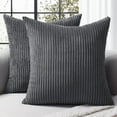 thumbnail image 2 of Dark Grey Throw Pillow Covers Corduroy Decorative Soft Striped Square Cushion Covers Spring Pillowcases Fall Decorations for Home Couch Sofa Bedroom Chair Car 20 x 20 Inch Set of 2, 2 of 8