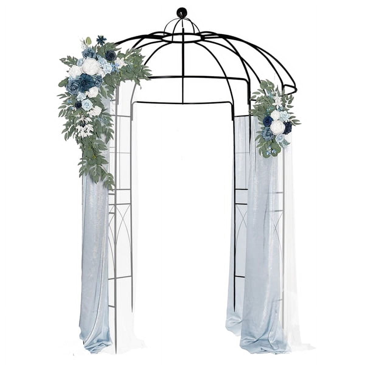Black Wrought Iron Garden Gazebo Arch - 81.5" W w/Silver Ball Hooks & Diamond Trellis - Rustproof Plant Climbing Structure w/10.6" Ground Stakes