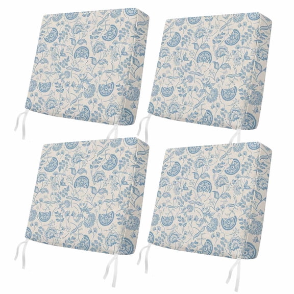 Outdoor Patio Cushion Covers 4 Pack Light Blue Pastoral Flowers Patio Chair Cushion Covers with Ties and Zipper Farmhouse Floral Waterproof Outdoor Seat Cushion Covers for Patio Furniture 24"x24"