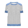 thumbnail image 5 of Xdegoge T Shirt for Women Crewneck Short Sleeve Casual Going Out Loose Fit Vertical Striped Patchwork Print Lightweight Breathable Summer Spring Tops Denim Look Splice Tees, 5 of 5