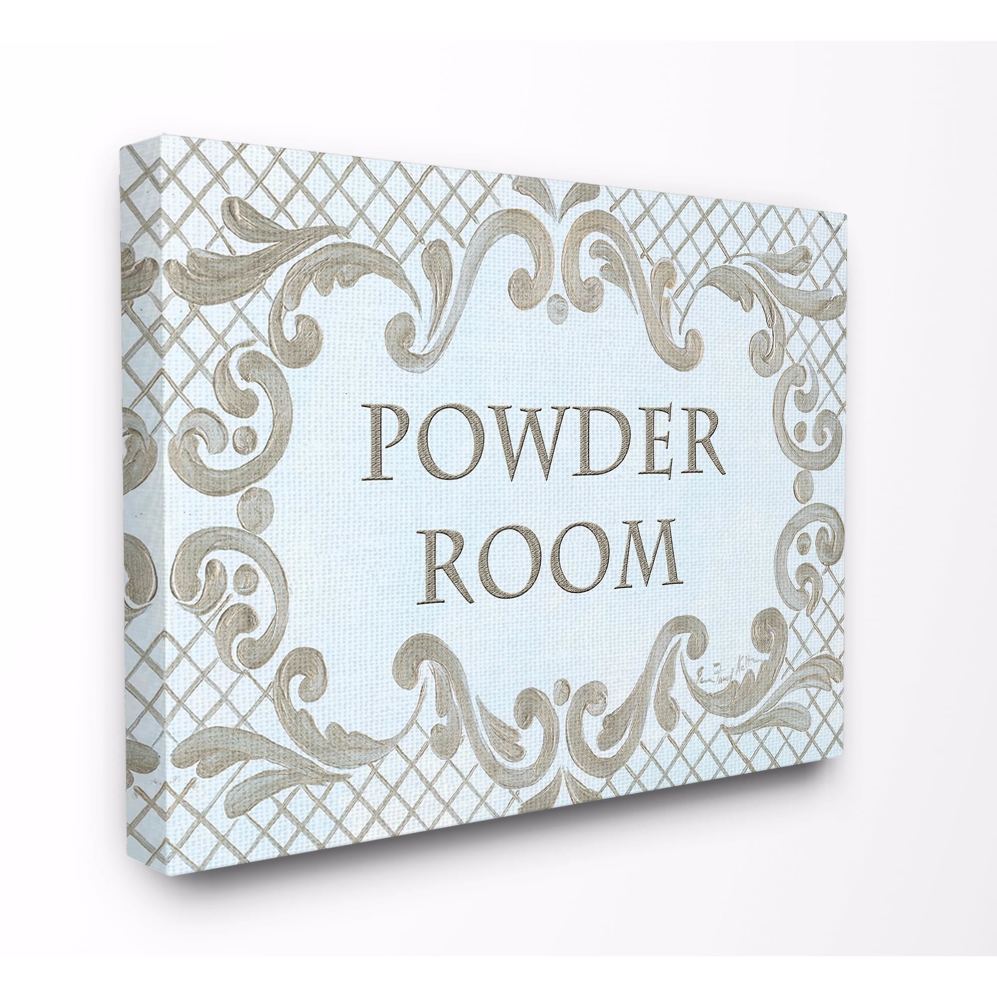Stupell Powder Room Aqua And Gold Lattice Bathroom Wall Art 24x30