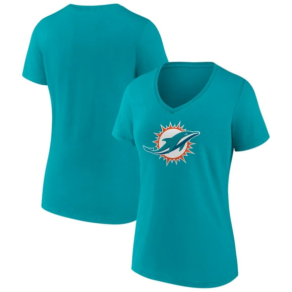 Women's Aqua Miami Dolphins Primary Team Logo V-Neck T-Shirt