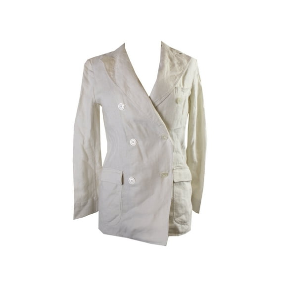 Denim Supply Womens Ivory Linen Double-Breasted Jacket L