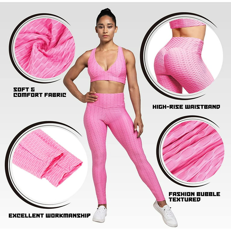 Tiktok Leggings for Women (Pink), Butt Lifting High Waist Yoga Pants, Tummy  Control Scrunch Workout Running Booty Tights, XL Size