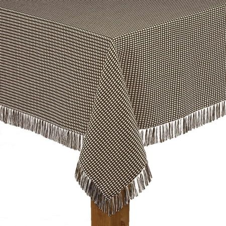 Homespun Check 100% Cotton Woven Fringed Tablecloth 60 X84   Chocolate