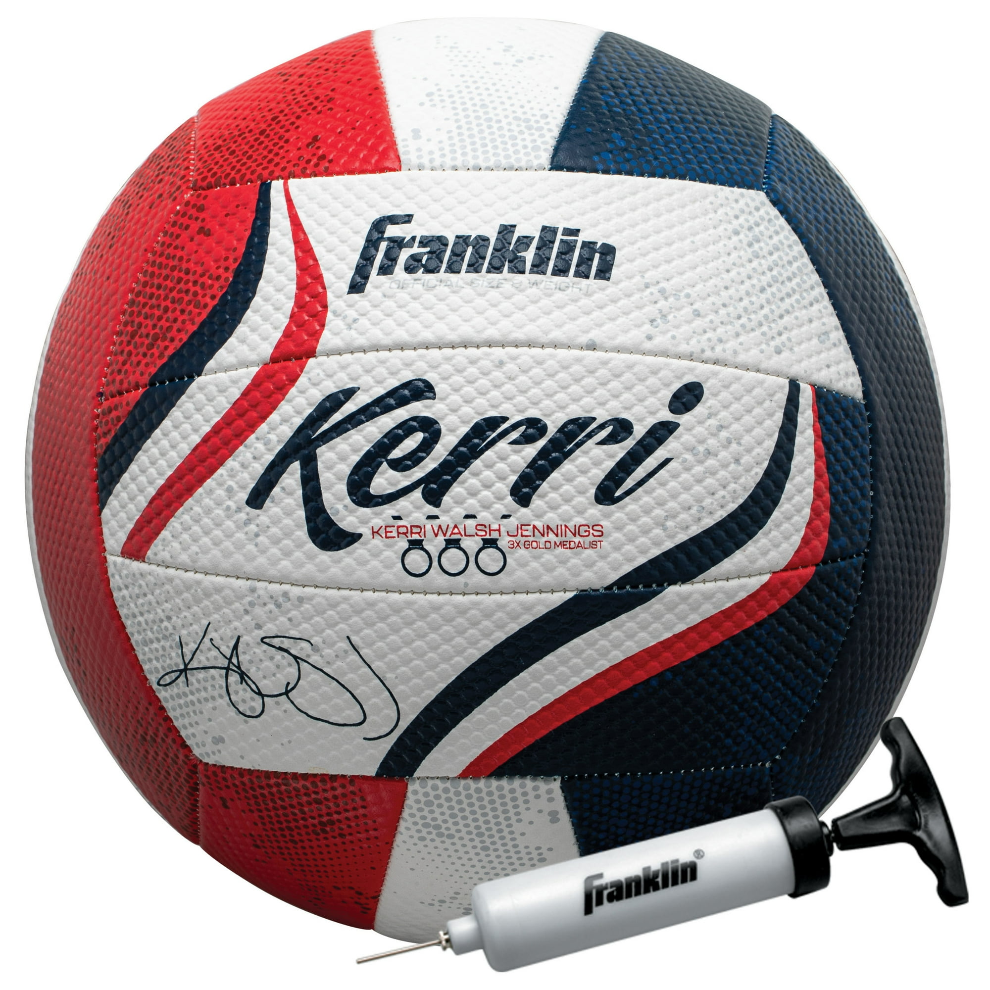 Franklin Sports Kerri Walsh USA Beach Volleyball - Official Size - Red, White + Blue - Pump + Needle