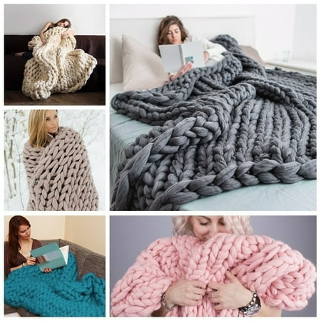 Virgin Wool Blanket - Asewin Knit Blanket,Handmade Soft Warm Chunky Knit Blanket Thick Yarn Wool Bulky Bed Spread Throw
