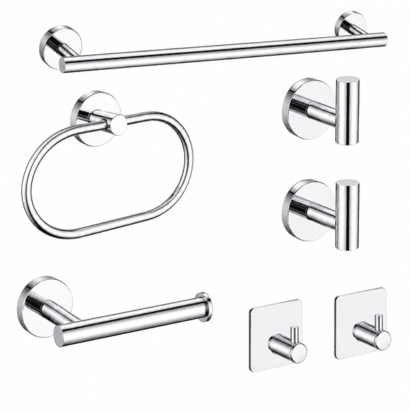 7 Piece Silver Bathroom Hardware Set,Stainless Steel Towel Bar Set with Toilet Paper Holder,Ring and Hooks