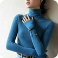 thumbnail image 4 of Charella Women's Turtleneck Knitted Basic Shirt Casual Long Sleeve Slim Fitted Tops Blue,4, 4 of 5
