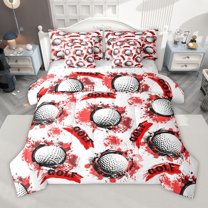 Manfei Gamer Golf 7 Pieces Bedding Comforter Set for Female Men Women,Abstract Red Splash Full Bedding Set Lightweight,Sport Ball Game Fitted Sheet Flat Sheet,Ultra Soft Home Decor,Reversible